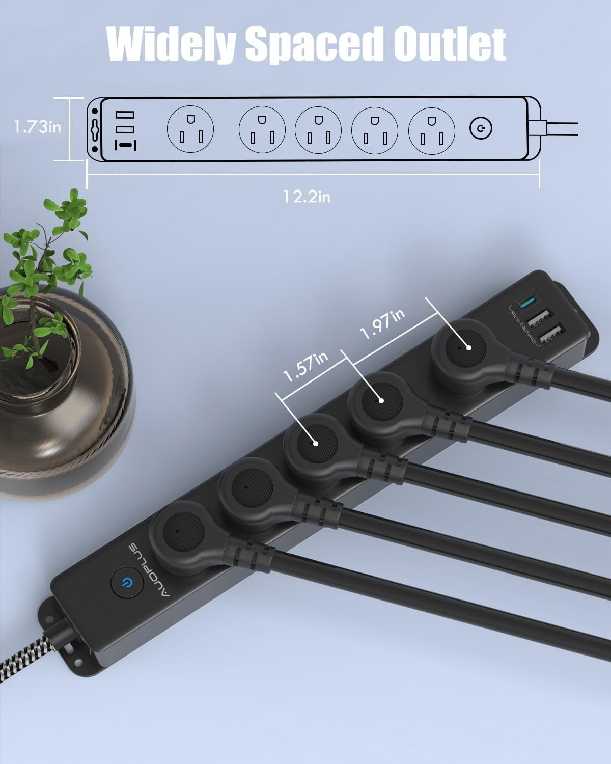 Surge Protector Power Strip with USB-C Ports, 5FT Braided Extension Cord, 5 Outlets and 3 USB Ports (1 USB-C),  Mountable Power Strip with Overload Protection