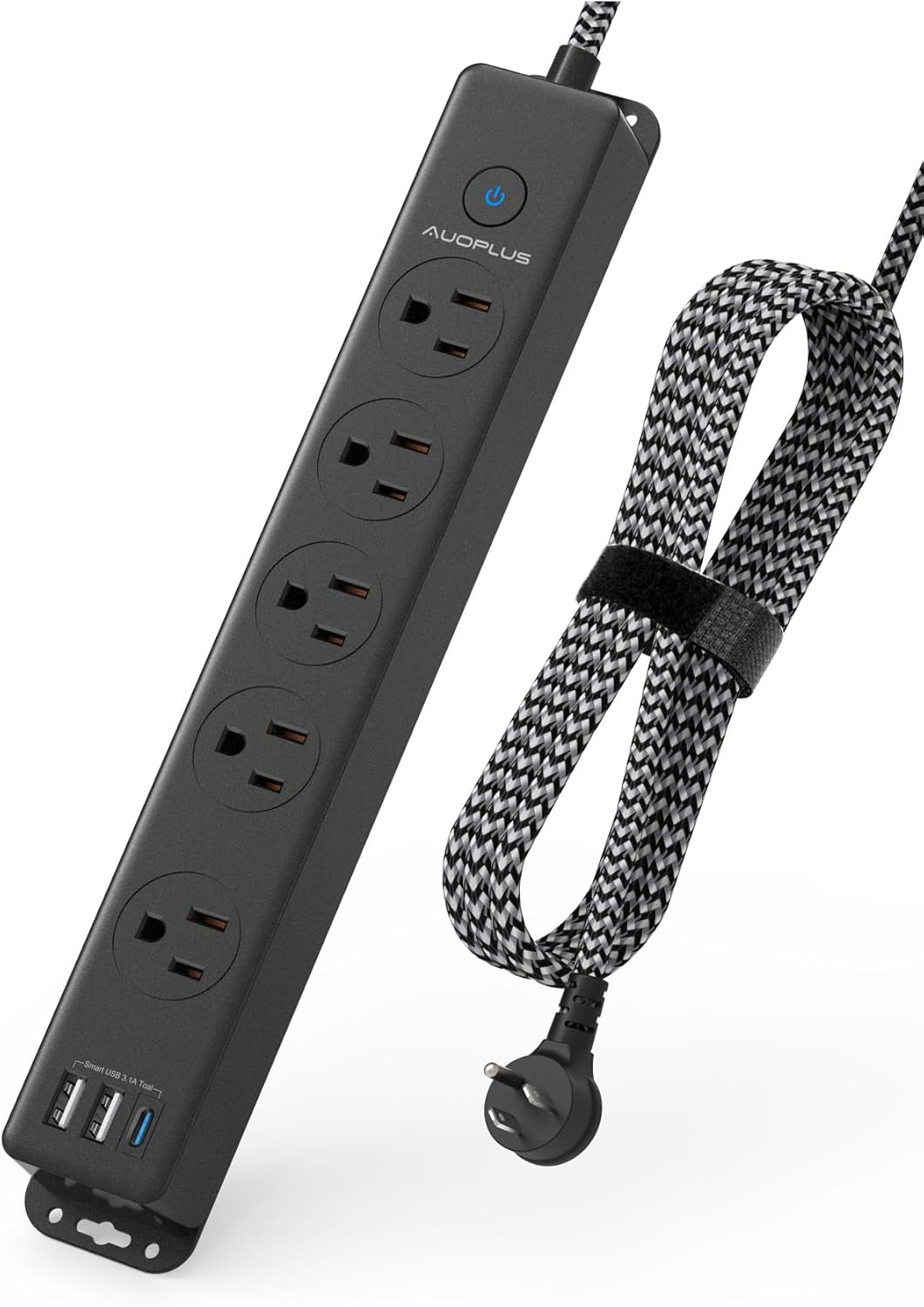 Surge Protector Power Strip with USB-C Ports, 5FT Braided Extension Cord, 5 Outlets and 3 USB Ports (1 USB-C),  Mountable Power Strip with Overload Protection