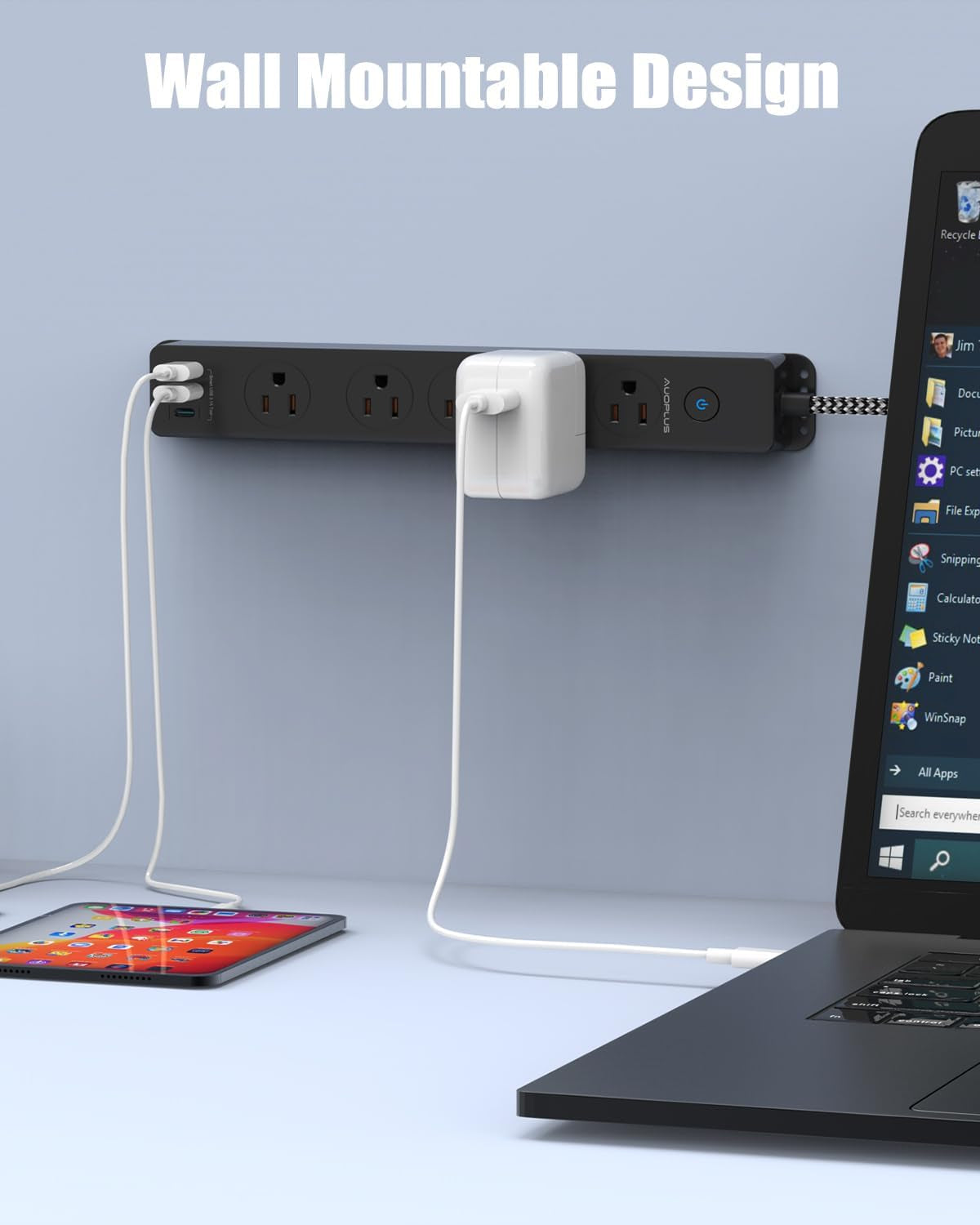 Surge Protector Power Strip with USB-C Ports, 5FT Braided Extension Cord, 5 Outlets and 3 USB Ports (1 USB-C),  Mountable Power Strip with Overload Protection